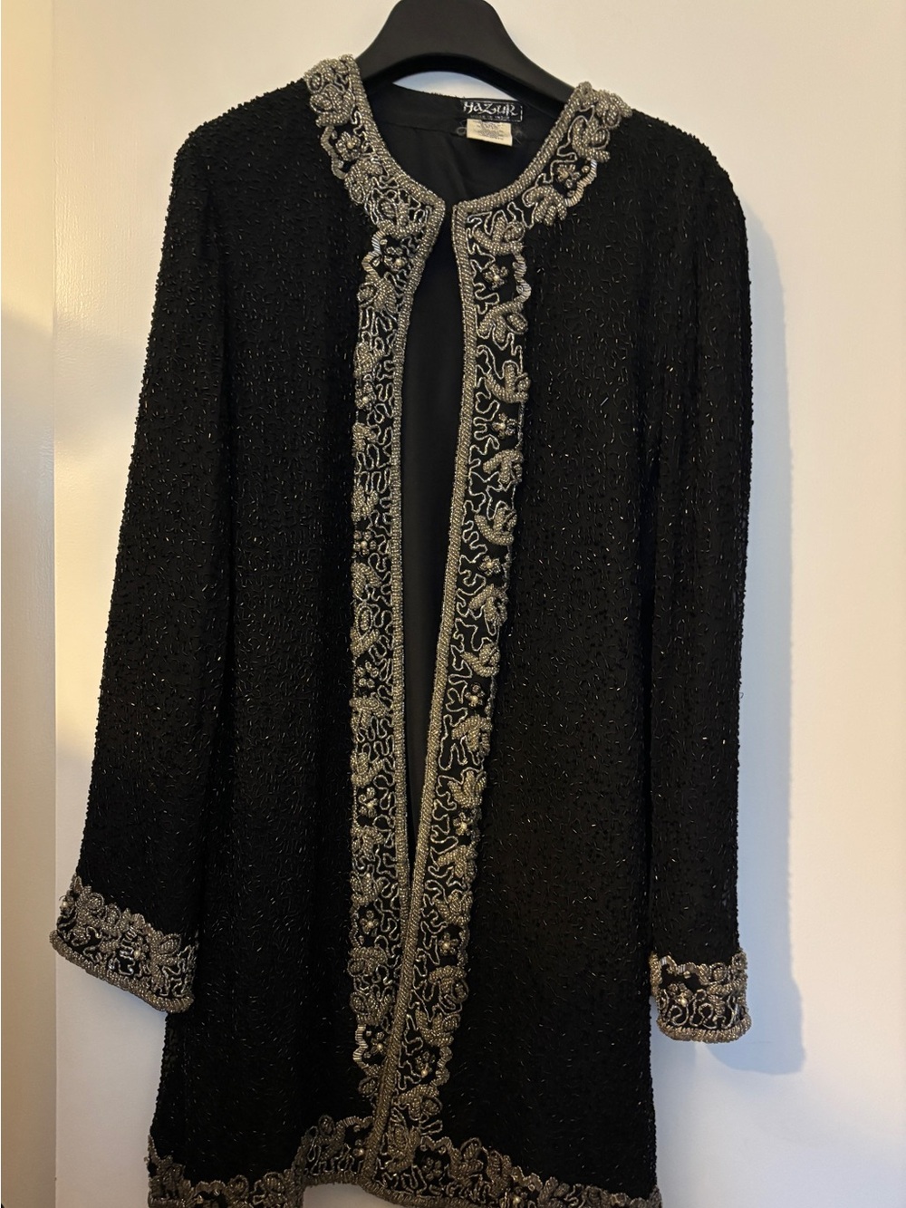 Elegant Black Embellished Beaded Long Jacket - Picture 2 of 6